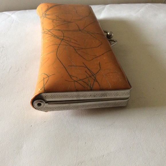 Vintage Hard Eye Glass Case Metal Snap Closure Orange, Gold & Green Design - Picture 4 of 8